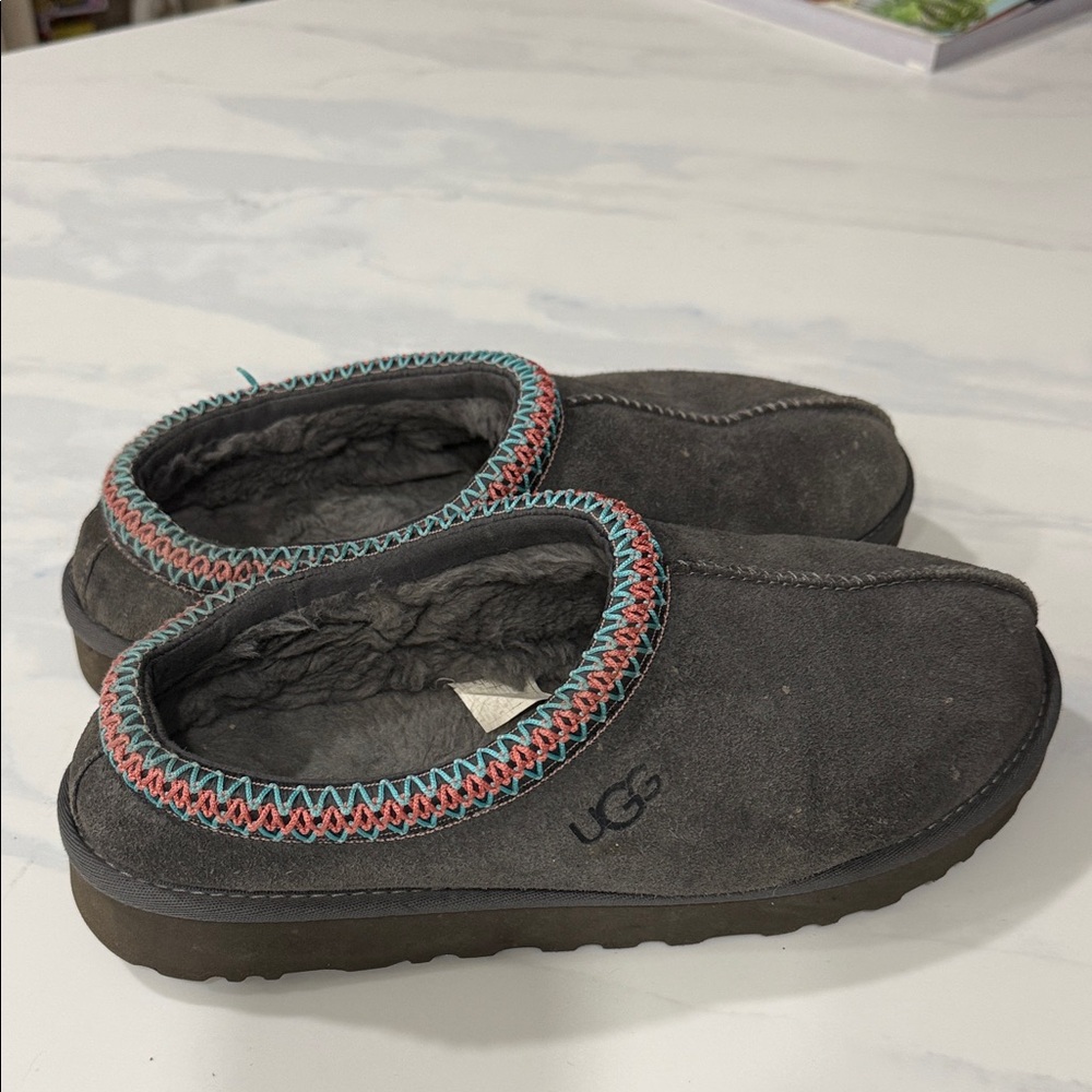 UGG Women's Charcoal Suede Slippers with Colorful Trim